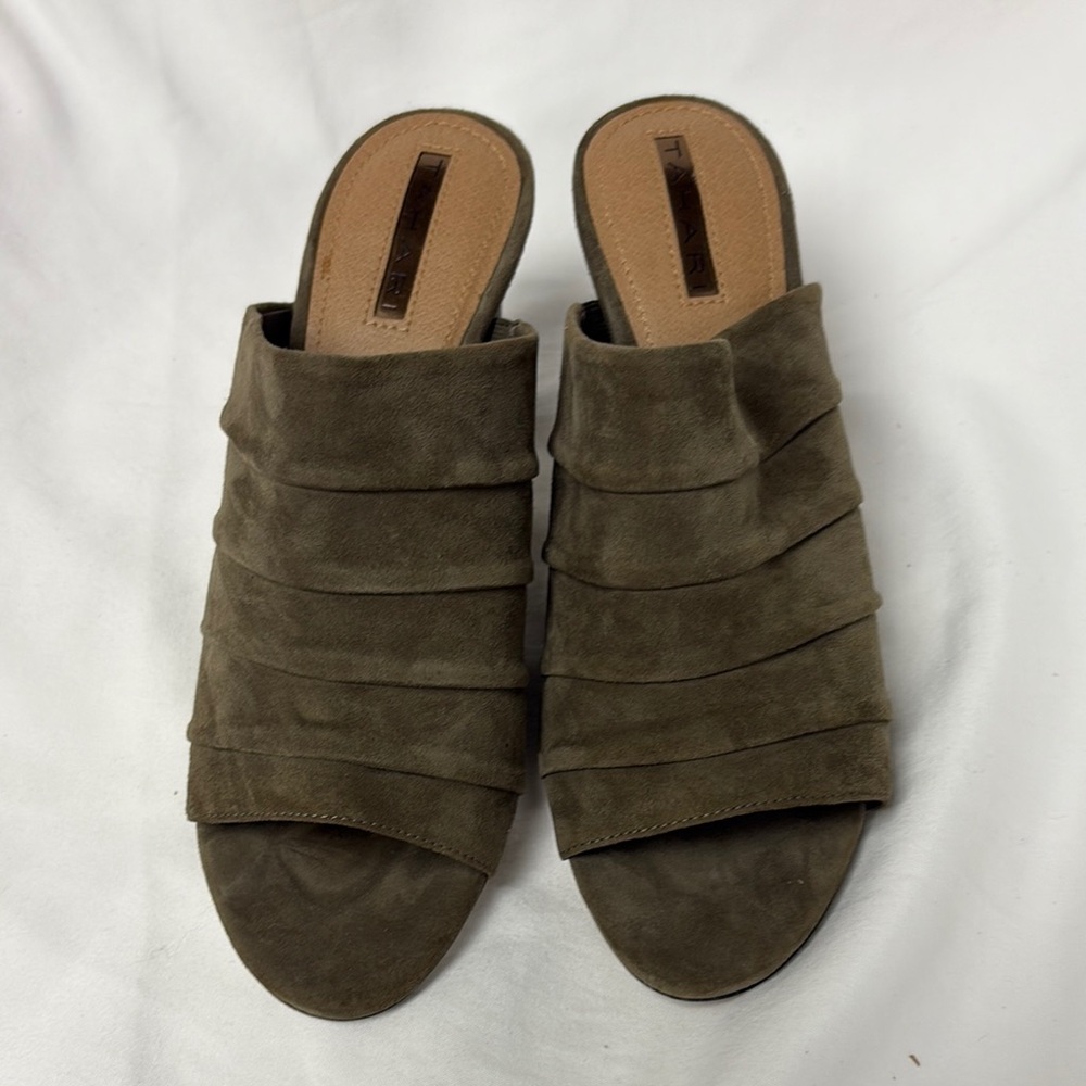 Tahari Green Suede Mules Minimalist Design
